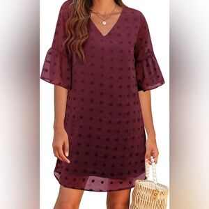 EUC Blooming Jelly XL Women’s Short Sleeve Ruffle PomPom Shift Mini Dress Maroon